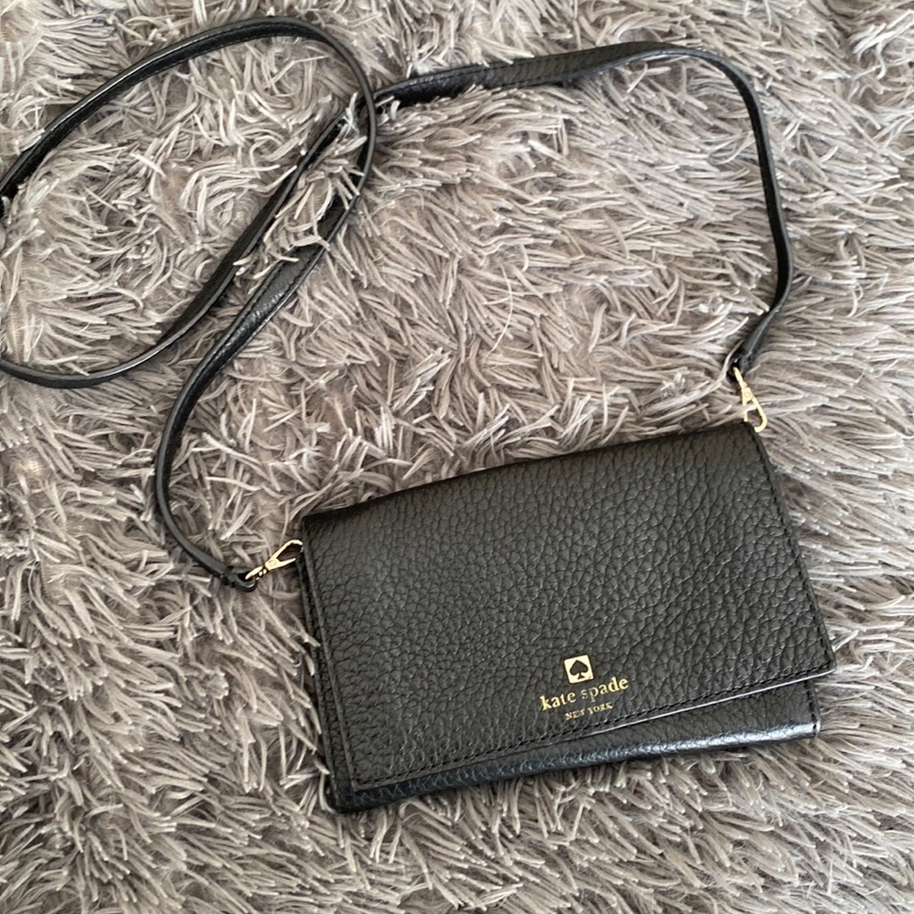 Kate Spade New York  Small Accordian Black Slim Pebble Leather Crossbody